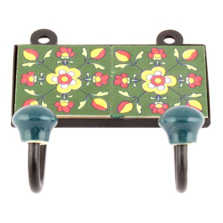 Forest Green And Yellow Floral Ceramic Tiles Hooks Online